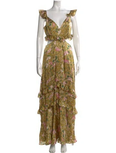 Pre-owned Amur Silk Long Dress In Green