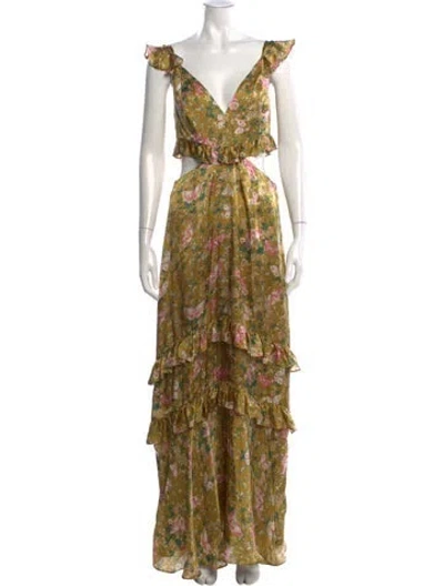 Pre-owned Amur Silk Long Dress In Green