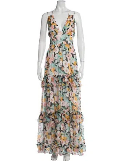 Pre-owned Amur Silk Long Dress In Green