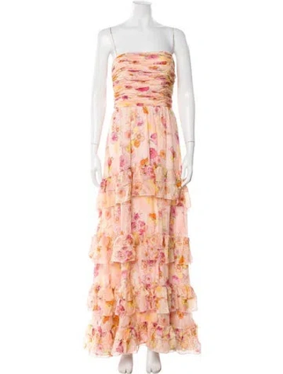 Pre-owned Amur Silk Long Dress In Orange