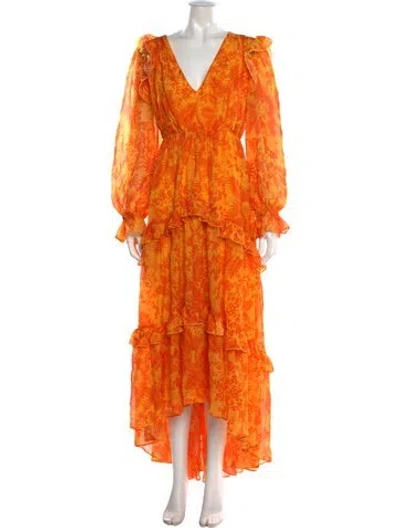 Pre-owned Amur Silk Long Dress In Orange