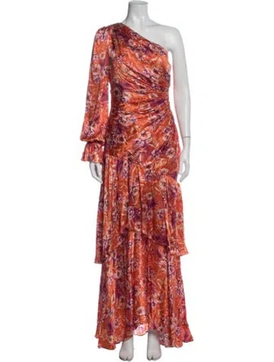Pre-owned Amur Silk Long Dress In Orange