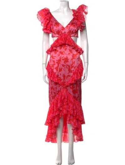 Pre-owned Amur Silk Long Dress In Pink/red