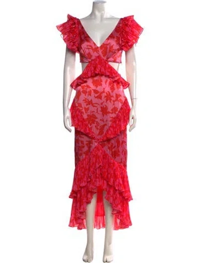 Pre-owned Amur Silk Long Dress In Pink/red