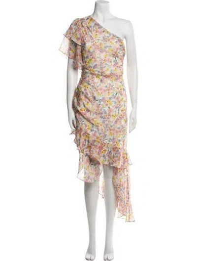 Pre-owned Amur Silk Long Dress In Pink/white