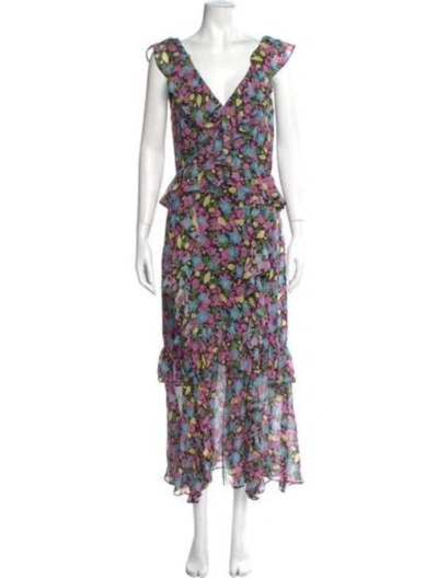 Pre-owned Amur Silk Long Dress In Purple