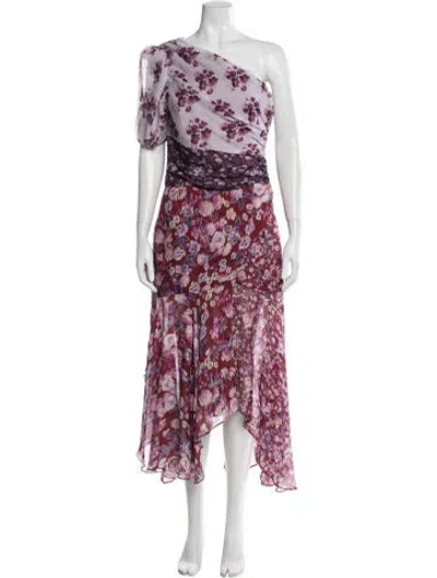 Pre-owned Amur Silk Long Dress In Purple