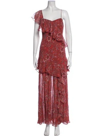 Pre-owned Amur Silk Long Dress In Purple/red