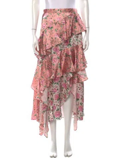 Pre-owned Amur Silk Long Skirt In Green/pink