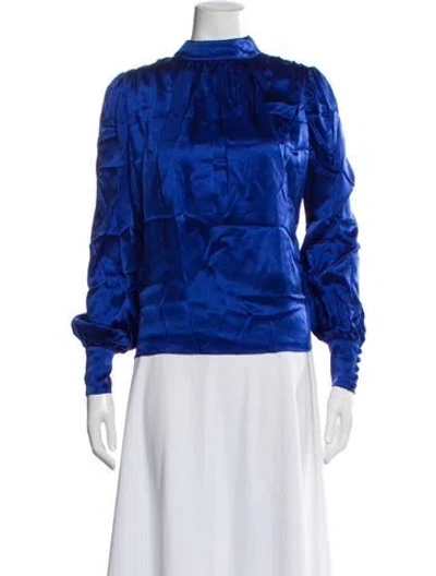 Pre-owned Amur Silk Long Sleeve Blouse In Blue