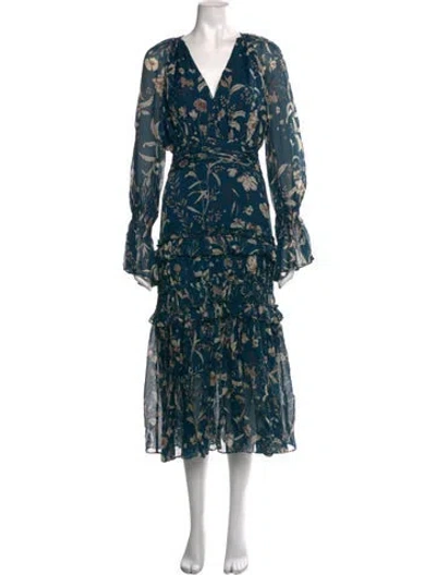 Pre-owned Amur Silk Midi Length Dress In Blue