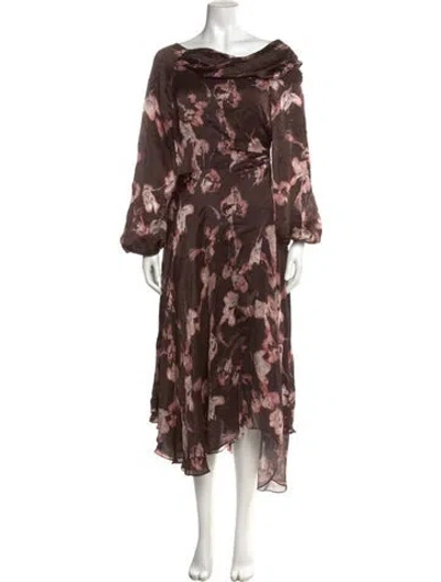 Pre-owned Amur Silk Midi Length Dress In Brown