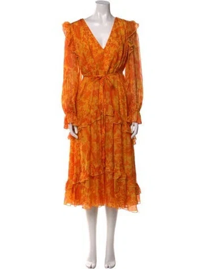 Pre-owned Amur Silk Midi Length Dress In Orange