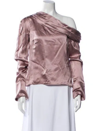 Pre-owned Amur Silk Off-the-shoulder Blouse In Pink