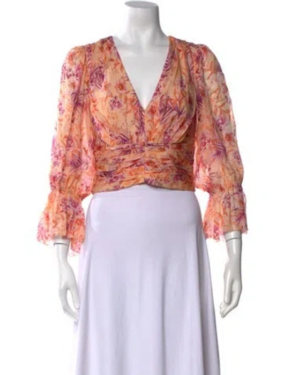 Pre-owned Amur Silk Paisley Print Crop Top In Orange