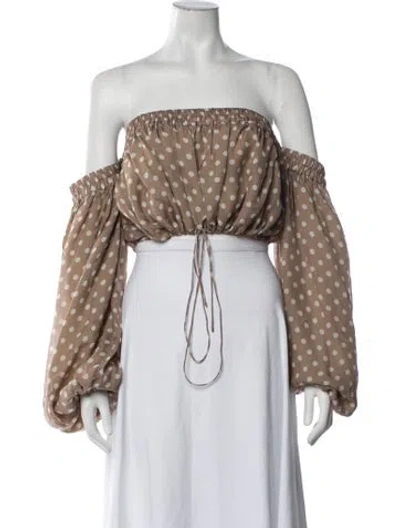 Pre-owned Amur Silk Polka Dot Print Crop Top In Brown