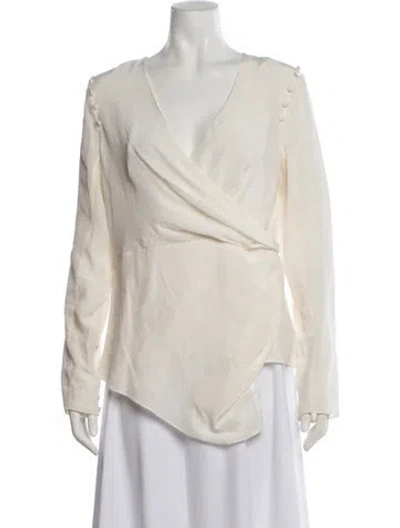 Pre-owned Amur Silk V-neck Blouse In Neutral