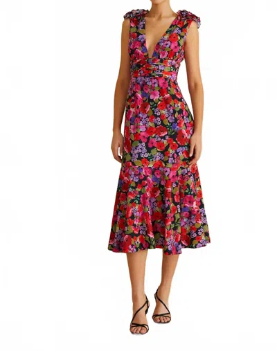 Amur Sorena Deep V Midi Dress In Vintage Flowers In Multi