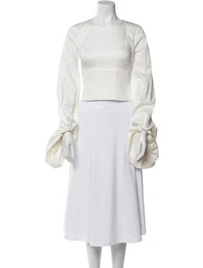 Pre-owned Amur Square Neckline Long Sleeve Crop Top In White