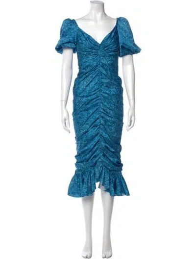 Pre-owned Amur Square Neckline Midi Length Dress In Blue