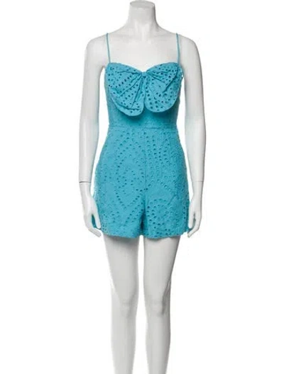 Pre-owned Amur Square Neckline Romper In Blue