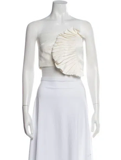 Pre-owned Amur Strapless Crop Top In White