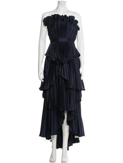 Pre-owned Amur Strapless Long Dress In Blue