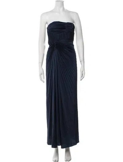 Pre-owned Amur Strapless Long Dress In Blue