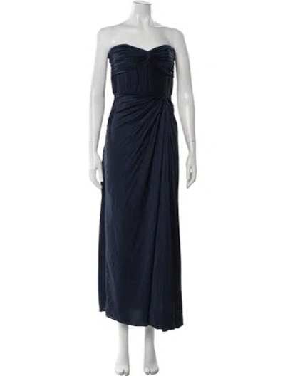 Pre-owned Amur Strapless Long Dress In Blue