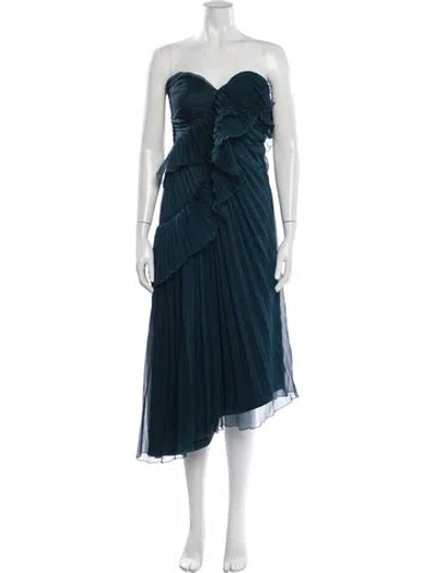 Pre-owned Amur Strapless Midi Length Dress In Blue