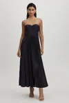 Amur Pleated Strapless Belle Dress In Navy