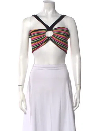 Pre-owned Amur Striped Halterneck Crop Top In Pink