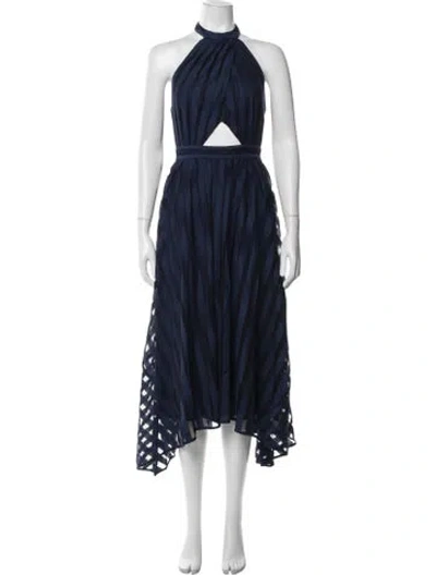 Pre-owned Amur Striped Midi Length Dress In Blue