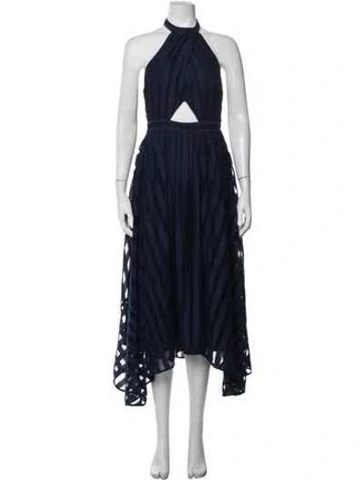 Pre-owned Amur Striped Midi Length Dress In Blue