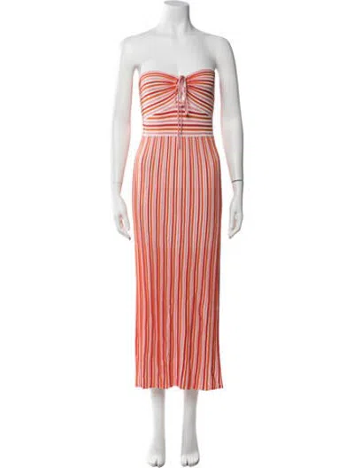 Pre-owned Amur Striped Midi Length Dress In Orange