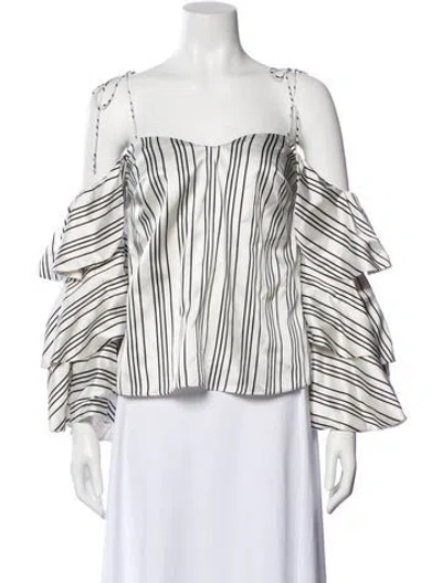 Pre-owned Amur Striped Off-the-shoulder Blouse In White