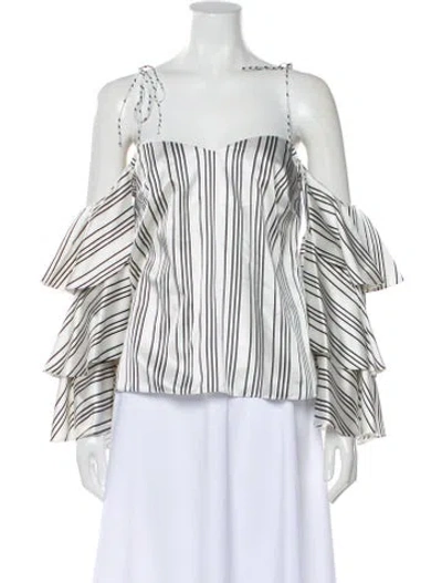 Pre-owned Amur Striped Off-the-shoulder Blouse In White