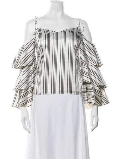 Pre-owned Amur Striped Off-the-shoulder Blouse In White
