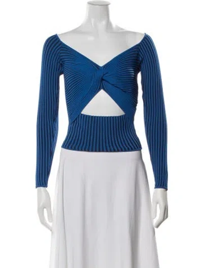 Pre-owned Amur Striped Off-the-shoulder Sweater W/ Tags In Blue