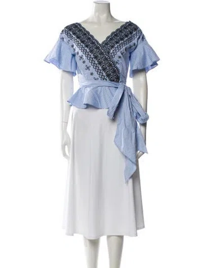 Pre-owned Amur Striped V-neck Blouse W/ Tags In Multi