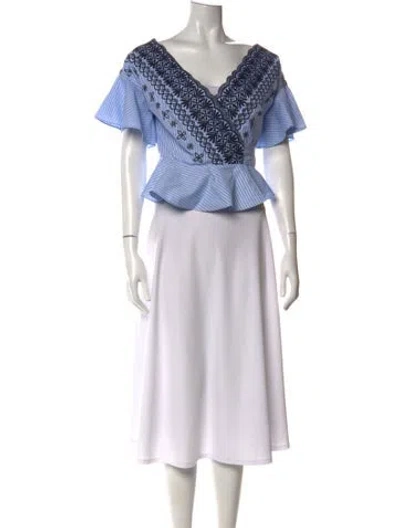 Pre-owned Amur Striped V-neck Top In Multi
