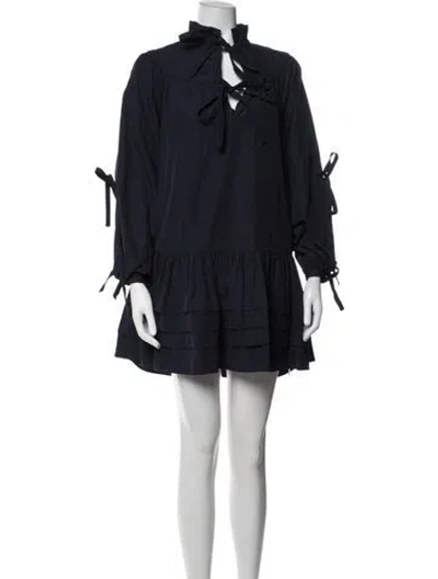 Pre-owned Amur Tie Neck Mini Dress In Blue