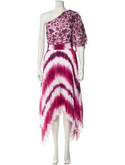 Pre-owned Amur Tie-dye Print Long Dress In Burgundy