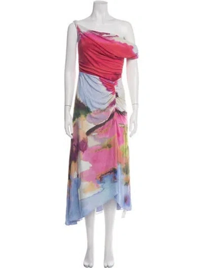 Pre-owned Amur Tie-dye Print Midi Length Dress In Pink