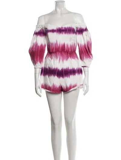 Pre-owned Amur Tie-dye Print Off-the-shoulder Romper In Pink