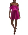 Amur Tilly Off-shoulder Pleated Charmeuse Mini Dress In Purple