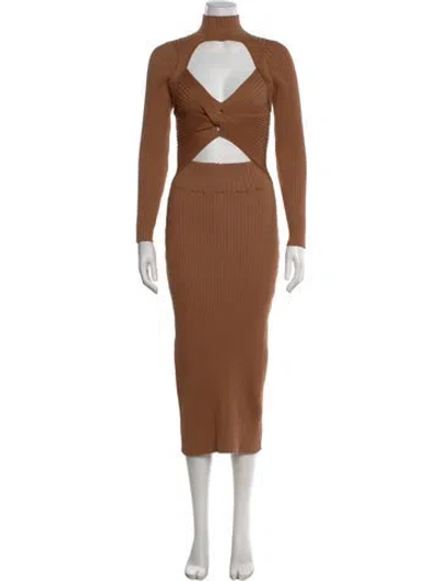 Pre-owned Amur Turtleneck Long Dress In Brown