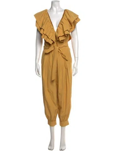 Pre-owned Amur V-neck Jumpsuit In Yellow