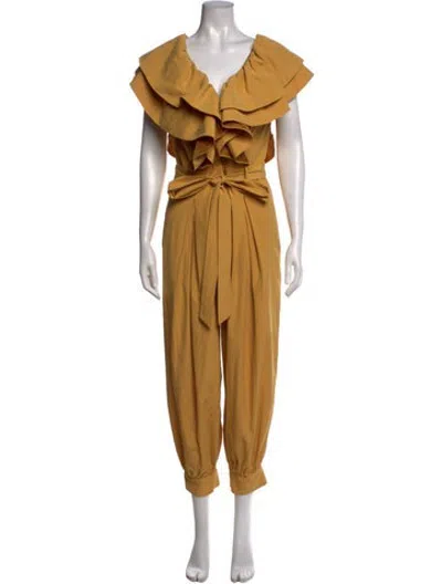 Pre-owned Amur V-neck Jumpsuit In Yellow