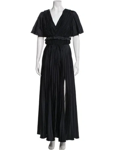 Pre-owned Amur V-neck Long Dress In Blue